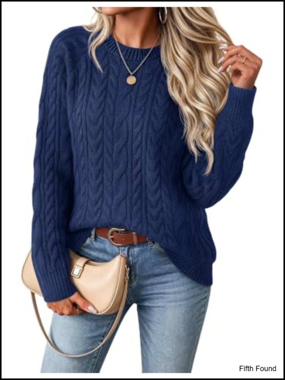 Womens Cable Knit Sweater Oversized Long Sleeve Crew Neck Pullover